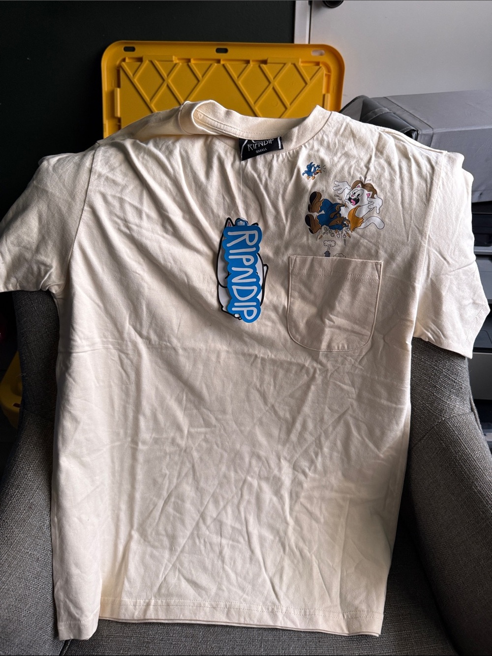 Ripndip Cream Short Sleeve Pocket Tee with Cartoon Patch